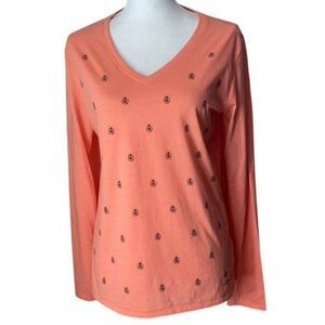 Life is Good Womens Peach V-Neck Top Size Medium
